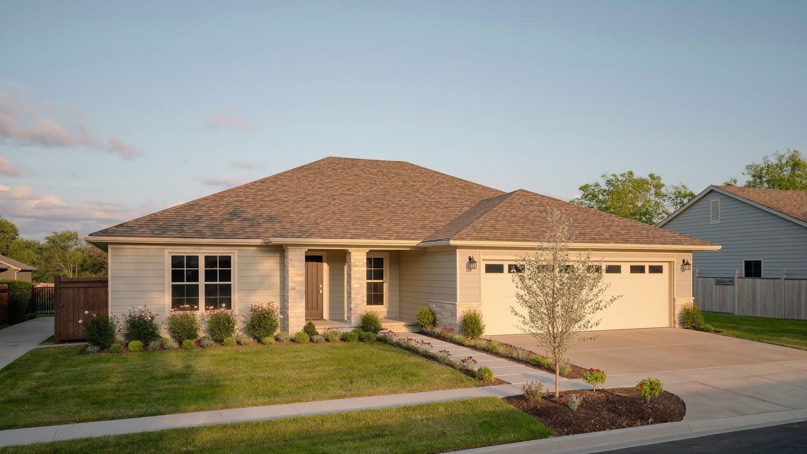 Renovated Houston home with new roof, siding and windows at golden hour